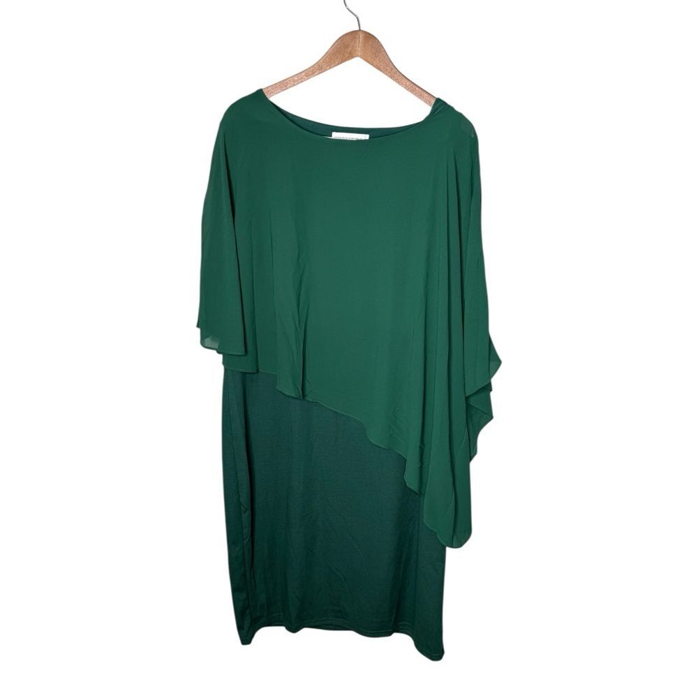 Hanna Nikole Emerald Green Chiffon Overlay Cape Dress Plus Size 22W Asymmetrical